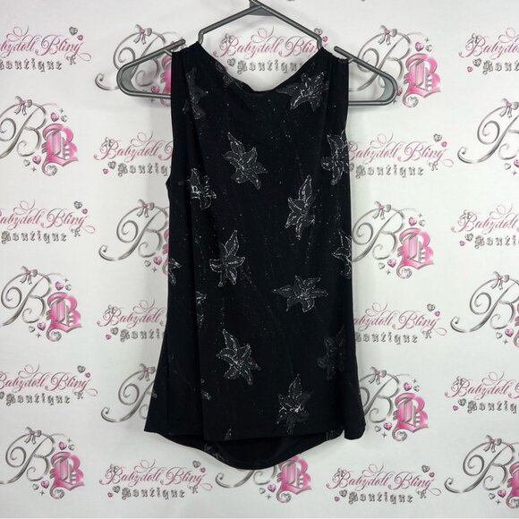 Reitmans tank top sparkly glitter flowers y2k scoop neck Black Floral Tank Top - Picture 2 of 6